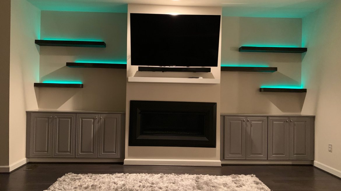 Cabinets with Floating Shelves and lights